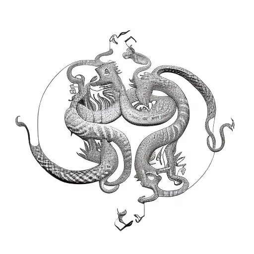 A Lion And A Snake Entwined In The Shape Of A Yin Yang Symbol