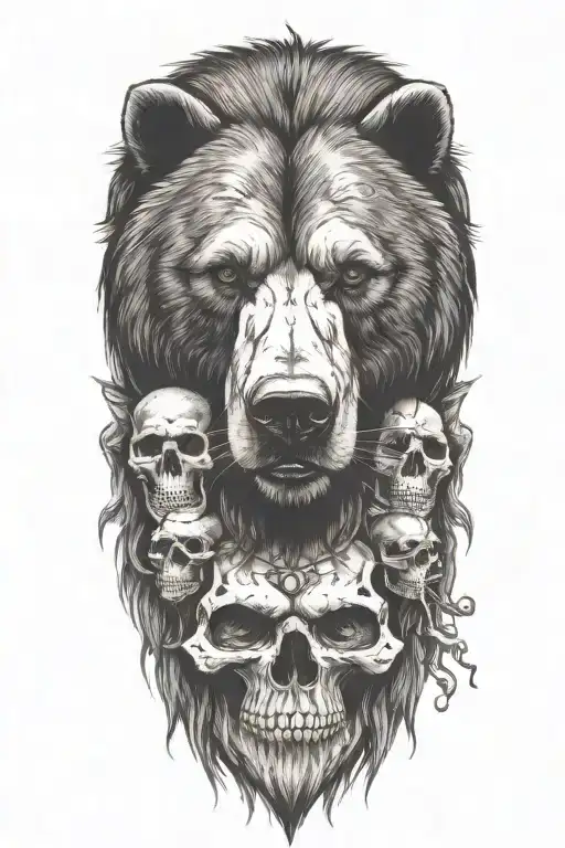 Bear Face And Skulls Surrounded And Jesus Christ