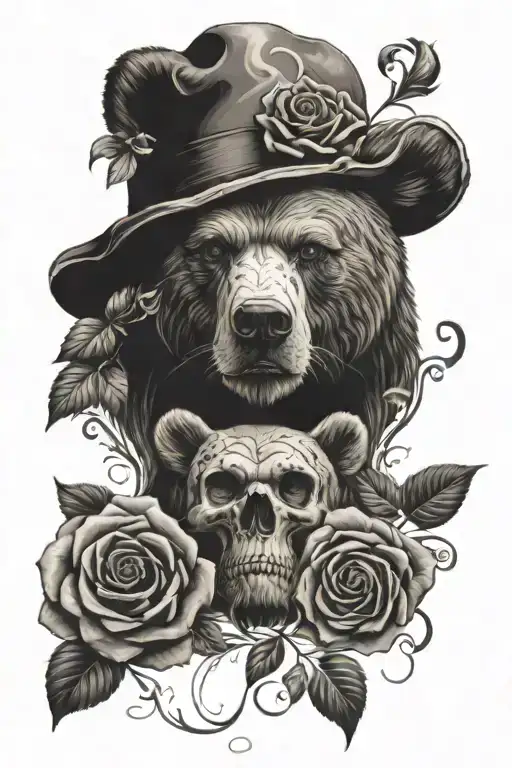 Bear Face And Skulls And Roses And Maria Navalha Com