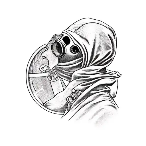 Scary Plague Doctor Over Dead Bodies With A Girl In A Gas Mask