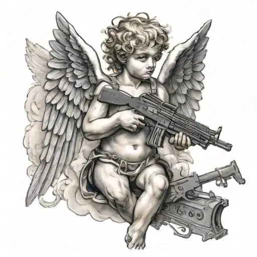 Cupid With Wings And Uzi Gun In Hand