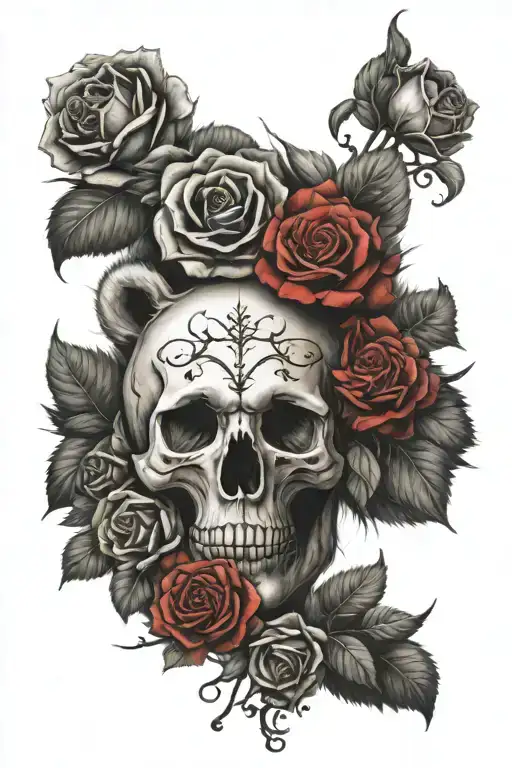 Bear Face And Skulls And Roses And Maria Magdalena
