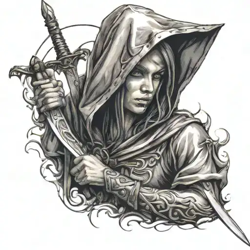 Hooded Female Angle With Sword