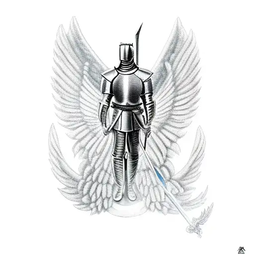 Knight Male Angel With Fire For Wings And Sword