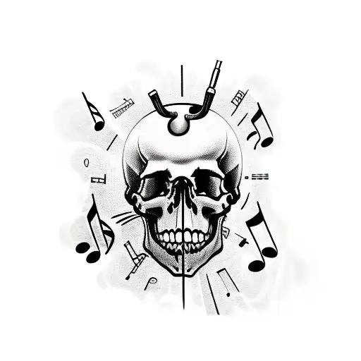 Skulls With Music Notes Coming Out Of Headphones