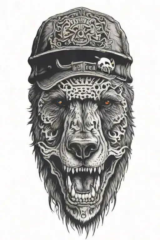 Bear Face Wearing Basecap Backwards And Maria And Skulls