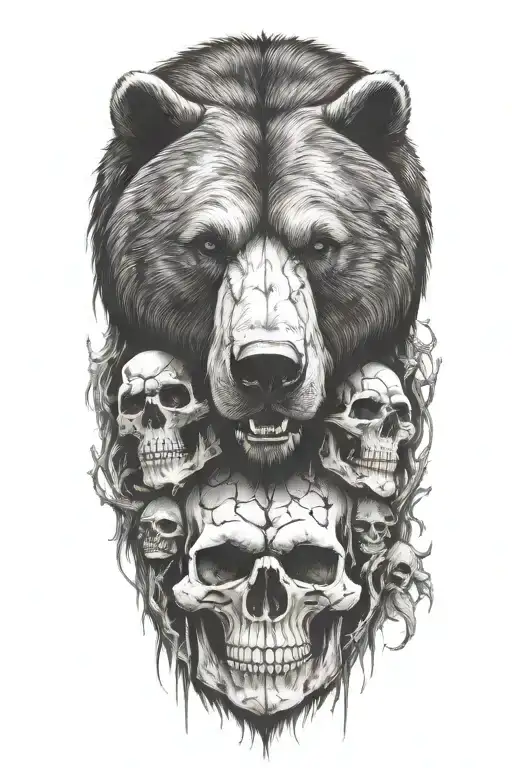 Bear Face And Skulls Surrounded