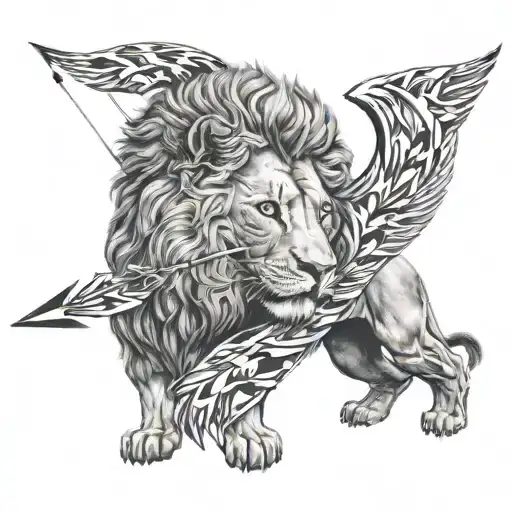 Lion With Arrows In Back And Looking Away