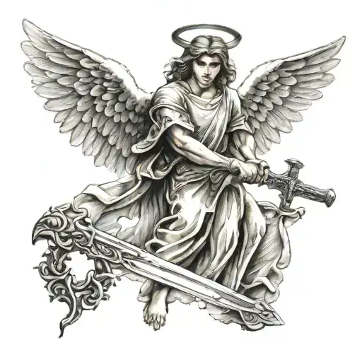 Angel With Sword Tattoo Design