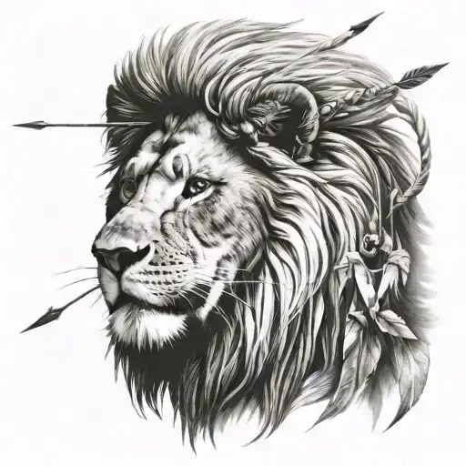 Lion Head With Arrows In Back Looking Away