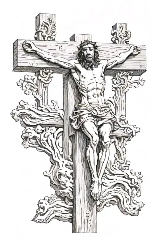 Full Length Jesus Crucified On The Cross Dead With Inri Above His Head On A Wooden Plaque
