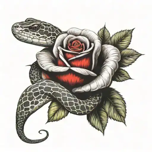 Red Rose With Snake Wrapped