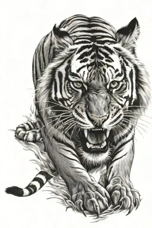 Full Body Tiger Mouth Open Claws