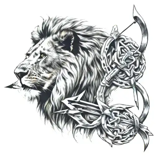 Lion Chewing On Arrows Looking Away