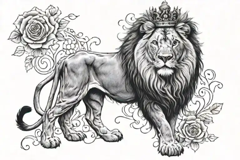 Lion With Crown And Beautiful Background Black And White