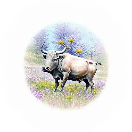 A Bull Standing Proudly In A Field Of Wildflowers