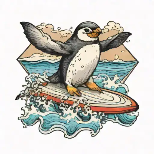Funny Surfing Penguin