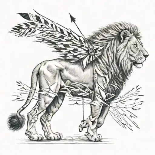 Lion Looking Away With Arrows In His Back