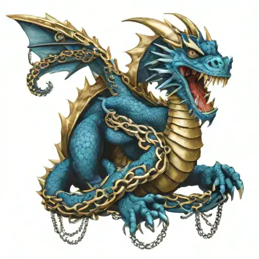 Blue Ans Black Dragon Wrapped In Gold Chains Smoking Weed