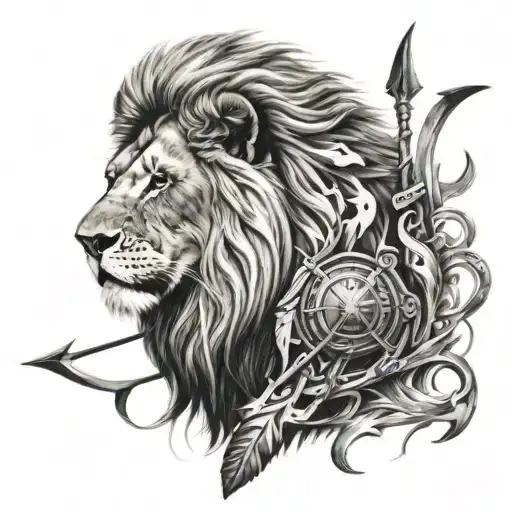 Lion With Arrows In Back Looking Away