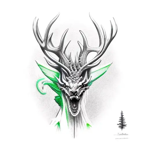 Green Nature Dragon With Antlers