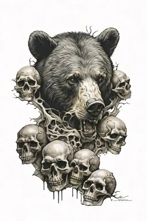 Bear Face And Skulls Surrounded