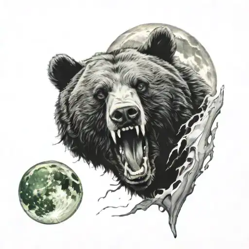 Bear Gnashing Its Teeth With A Full Moon In The Background