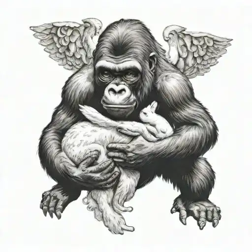 Gorilla Protecting And Holding A Cute Bunny