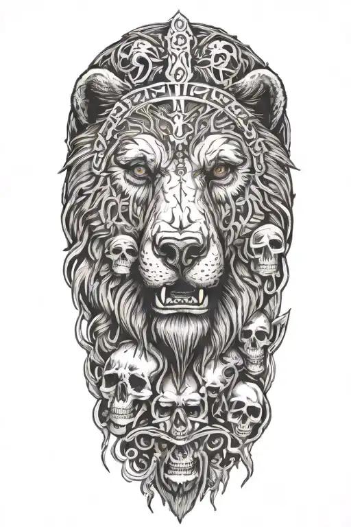 Bear Face And Skulls Surrounded And Jesus Christ