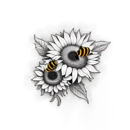 Two Sunflowers With A Bee And Honeycomb Background