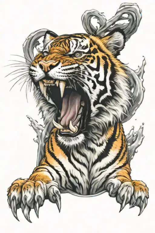 Full Body Tiger Mouth Open Claws Color