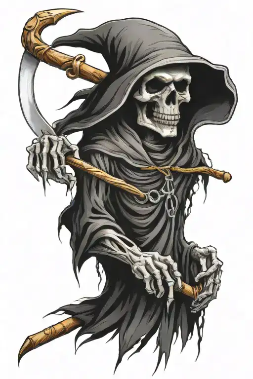 Grim Reaper Smoking A Joint And Hold A Scythe