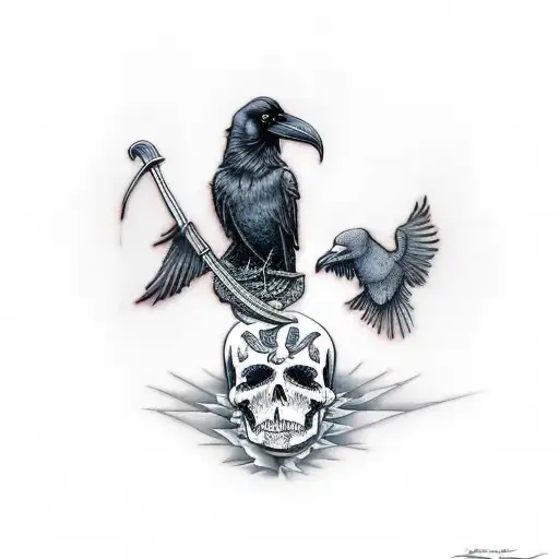 Death With A Scythe And A Raven