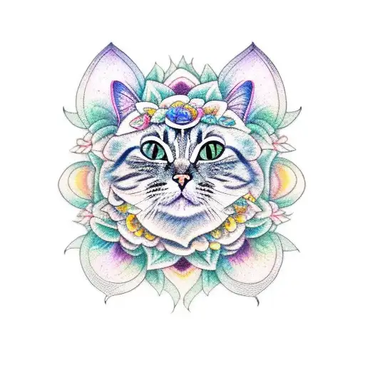 Cat Colored Flowers Mandala
