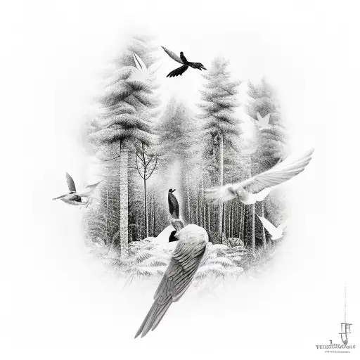 Forest With Birds And A Greek Knight