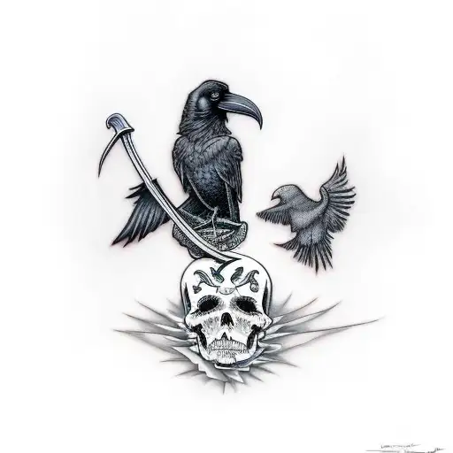 Death With A Scythe And A Raven