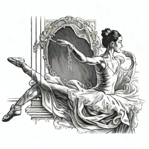 Ballerina Stencil Opening A Curtain Skin From The Side Of Big Portrait