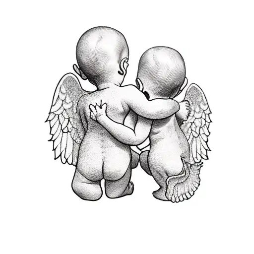 Baby Angels Holding Each Other Hand Tatto