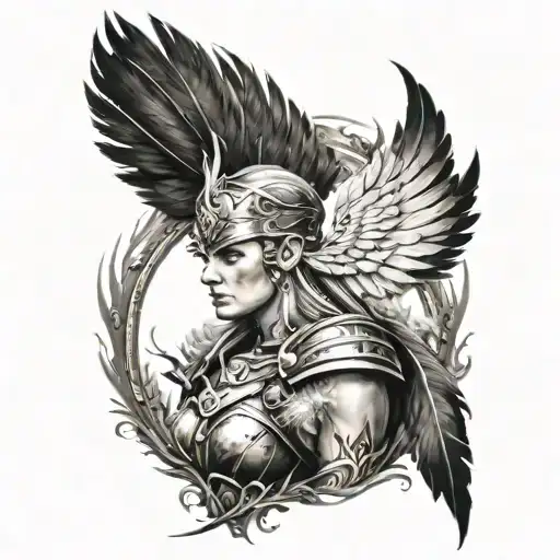 A Beautiful Valkyrie Warrior Surrounded By Feathers