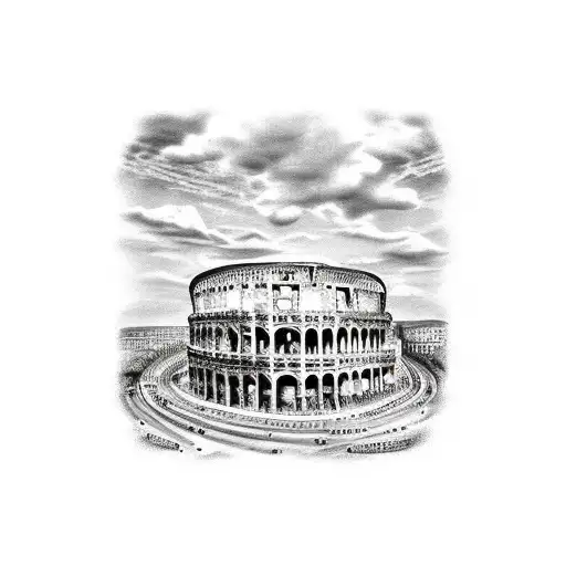 A Roman Colosseum With Music Notes Floating In The Air