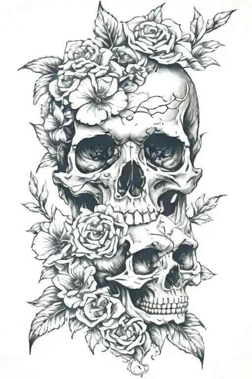 Asian Skull With Flowers
