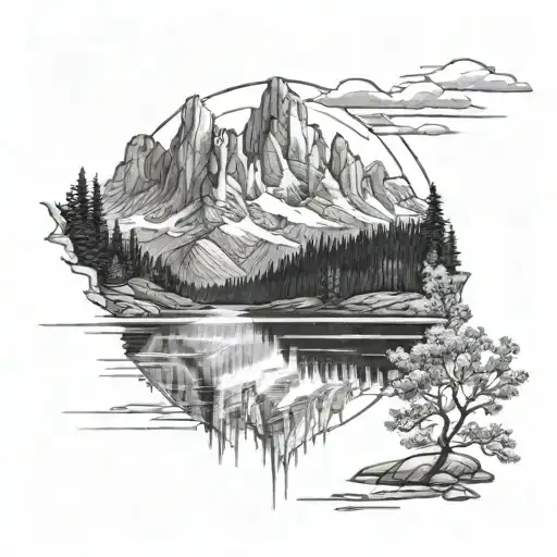 Lake With Huge Mountains In The Background Black And White