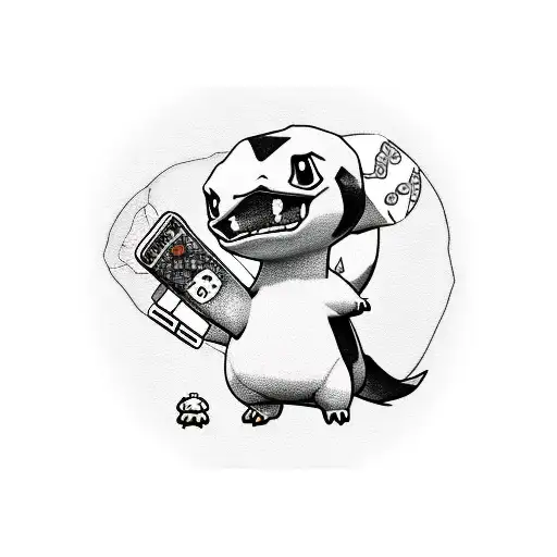 A Realistic Portrait Of Charmander Playing Animal Crossing On A Handheld Console