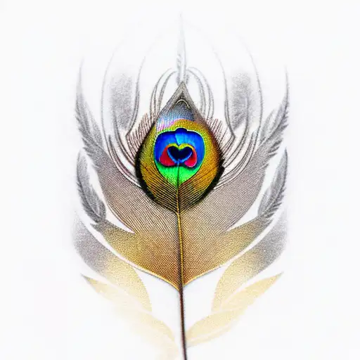 Golden Peacock Feather With Woman's Face