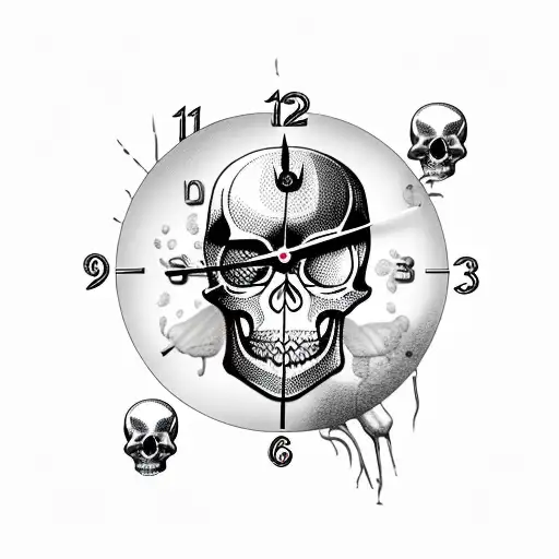 Skull With Clock And Dripping Blood
