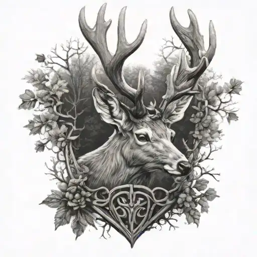 Celtic Deer Head With Crown And Trees