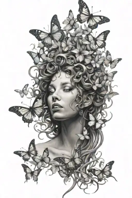 Medusa With Butterflies Surrounding