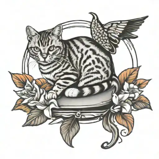 Orange Cat Dead With Doves And Tombstone