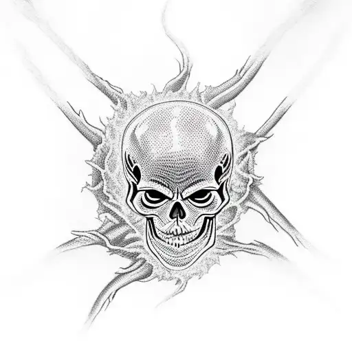 Skeleton Walking Through A River Of Fire