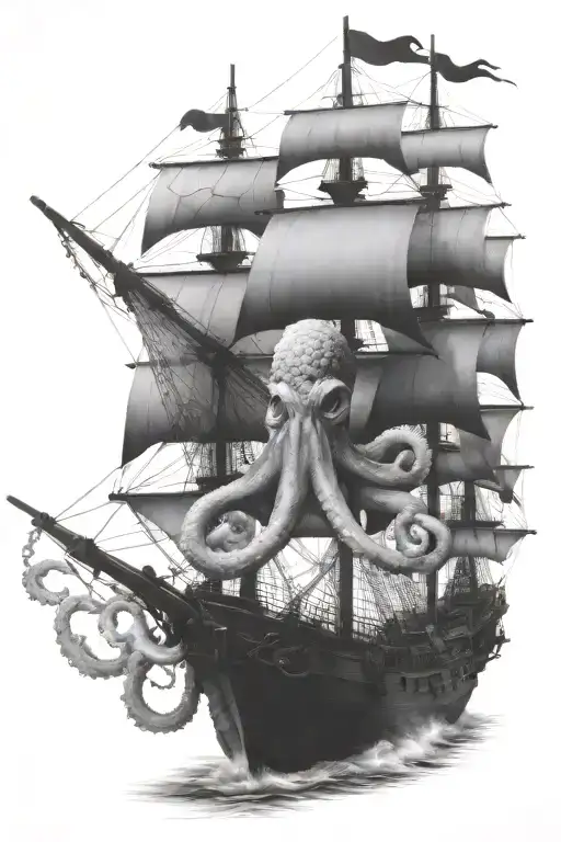 Octopus Attacking Pirate Ship